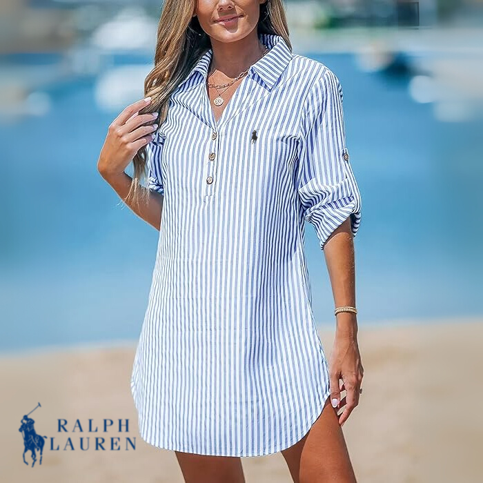 R. Lauren Vestido-Camisa de Rayas Clásico