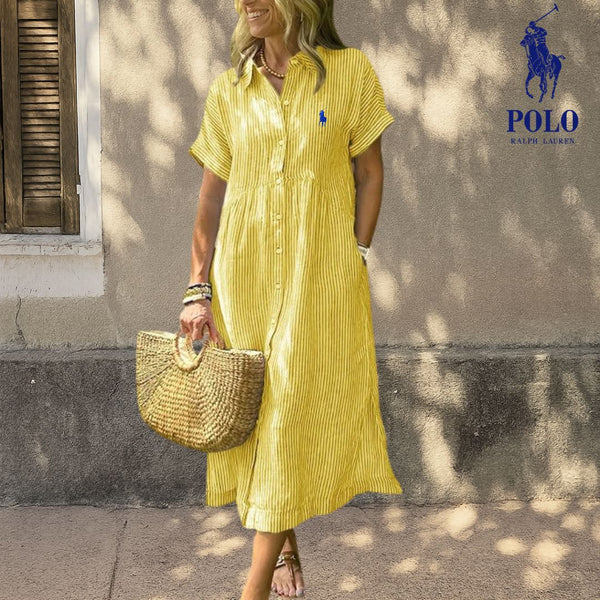 Vestido Midi de Lino a Rayas Ꮢalph Lauren™