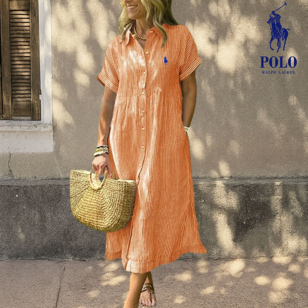 Vestido Midi de Lino a Rayas Ꮢalph Lauren™