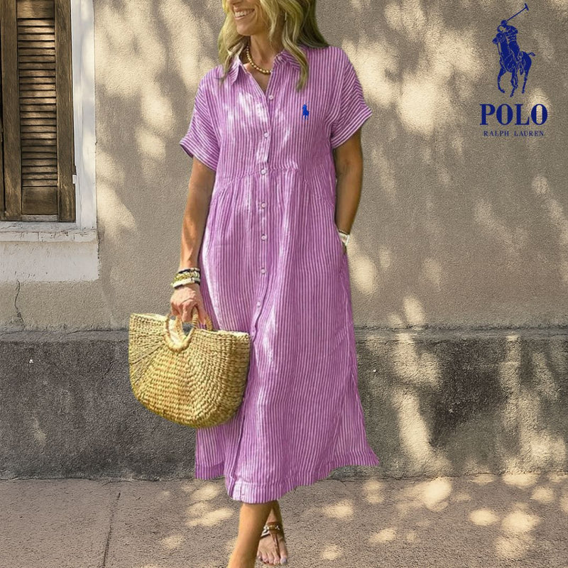 Vestido Midi de Lino a Rayas Ꮢalph Lauren™