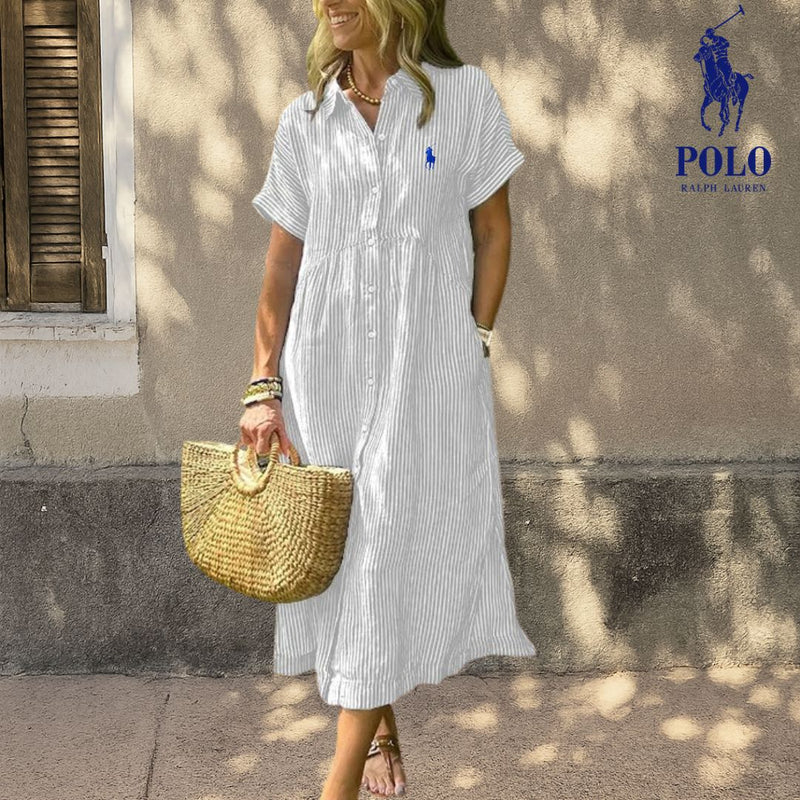 Vestido Midi de Lino a Rayas Ꮢalph Lauren™