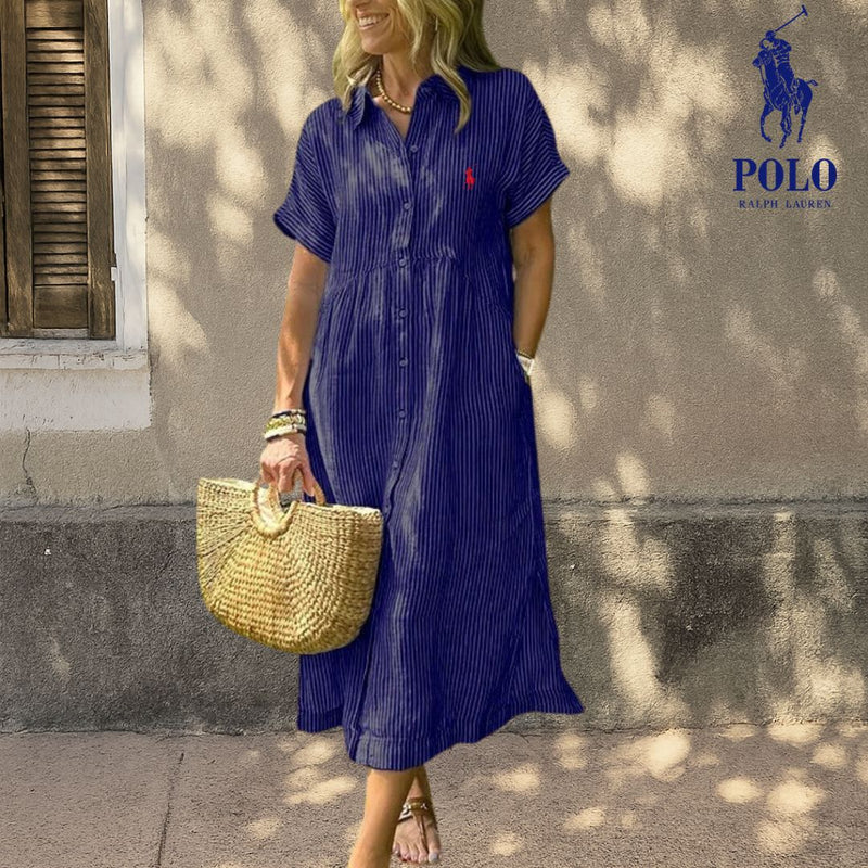 Vestido Midi de Lino a Rayas Ꮢalph Lauren™
