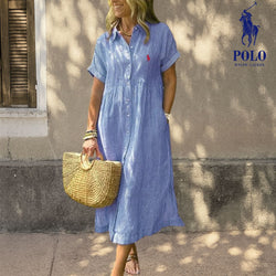 Vestido Midi de Lino a Rayas Ꮢalph Lauren™