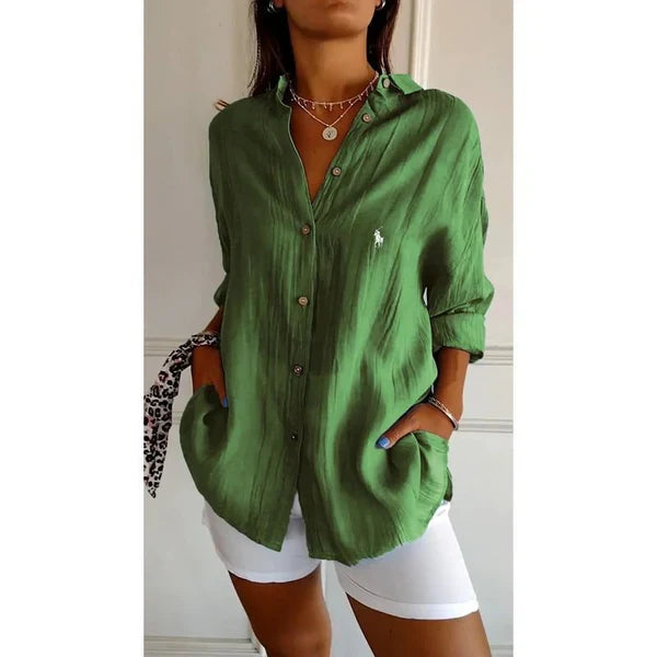 Camisa clásica de mujer RL con entrepierna suave y botones.