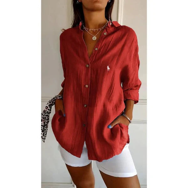 Camisa clásica de mujer RL con entrepierna suave y botones.