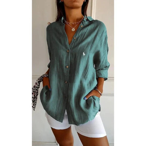 Camisa clásica de mujer RL con entrepierna suave y botones.